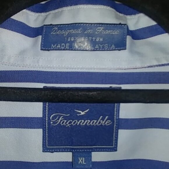 Faconnable Shirt Men's Blue White Striped Button Down Long Sleeve Size XL - Picture 5 of 8